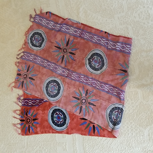 Gorgeous Orange Blue Aztec Beachy Fringed Scarf Wrap - Picture 7 of 7